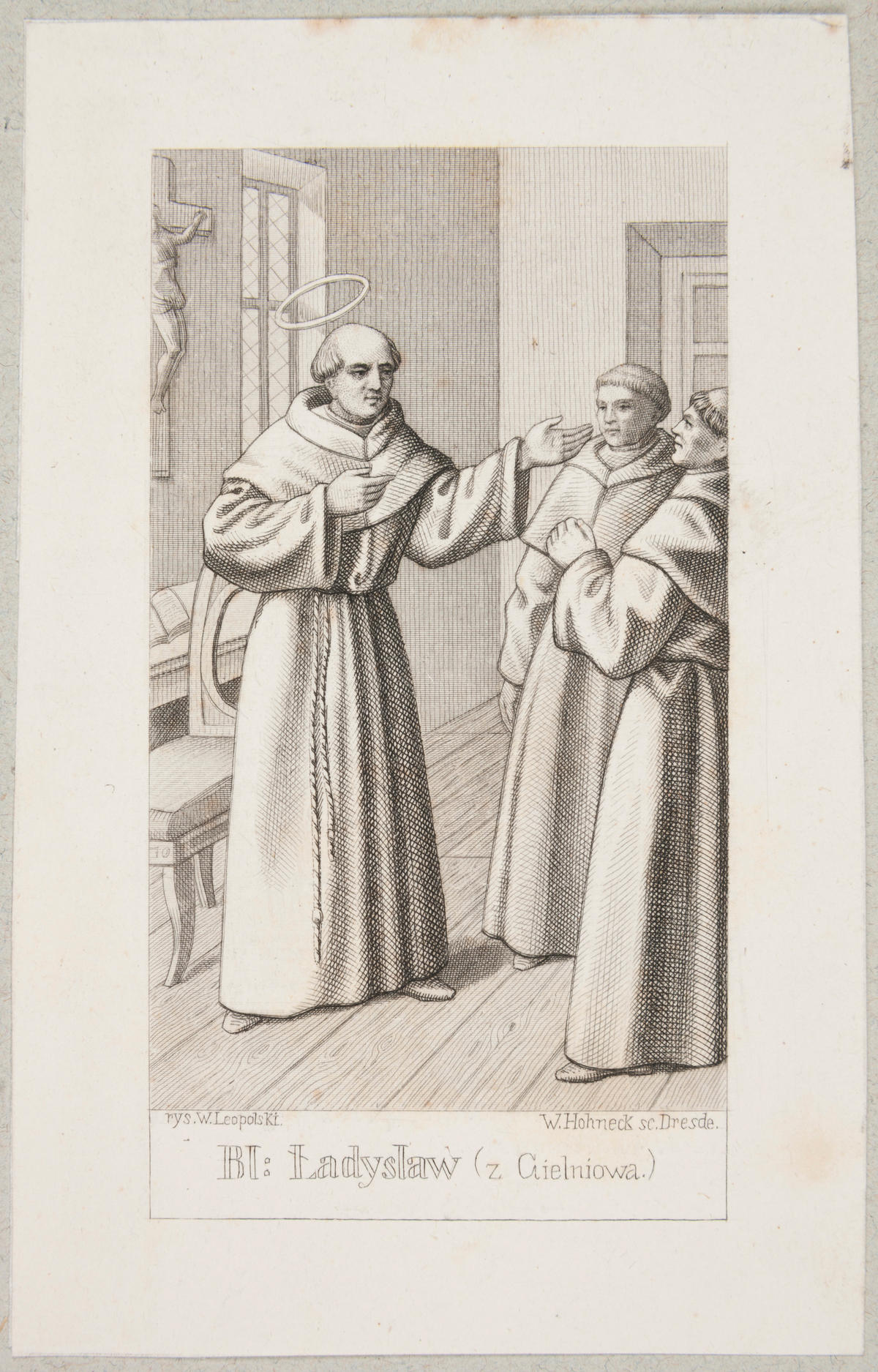 Blessed Władysław of Gielniów (Ładysław, 1440 Gielniów near Przysucha - 1505 Warsaw) - poet, singer, Bernardine, preacher. Polish original: Bł. Władysław z Gielniowa (Ładysław, 1440 Gielniów koło Przysuchy - 1505 Warszawa) - poeta, pieśniarz, bernardyn, kaznodzieja. Creator: Hohneck, W. (fl. 1832-1835). Creator role: engraver. Date: 2nd half of the 19th century. Object Number: MNK III-ryc.-42094.