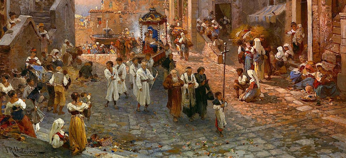 "Procession in Naples" (Detail) by Franz Richard Unterberger, c. 1878
