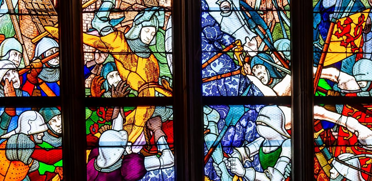 Stained-glass window honoring St. Joan in Holy Cross Cathedral, Orleans