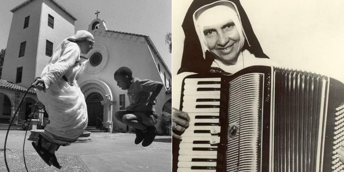Madre Teresa pula corda e Irmã Dulce toca acordeon