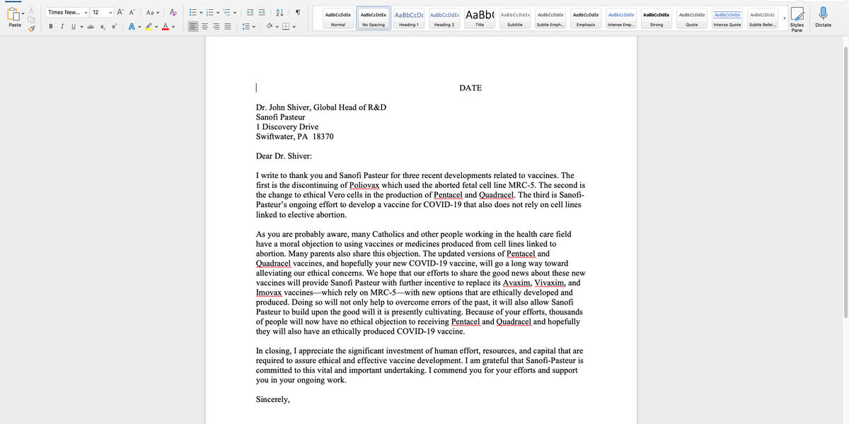 SAMPLE LETTER USCCB
