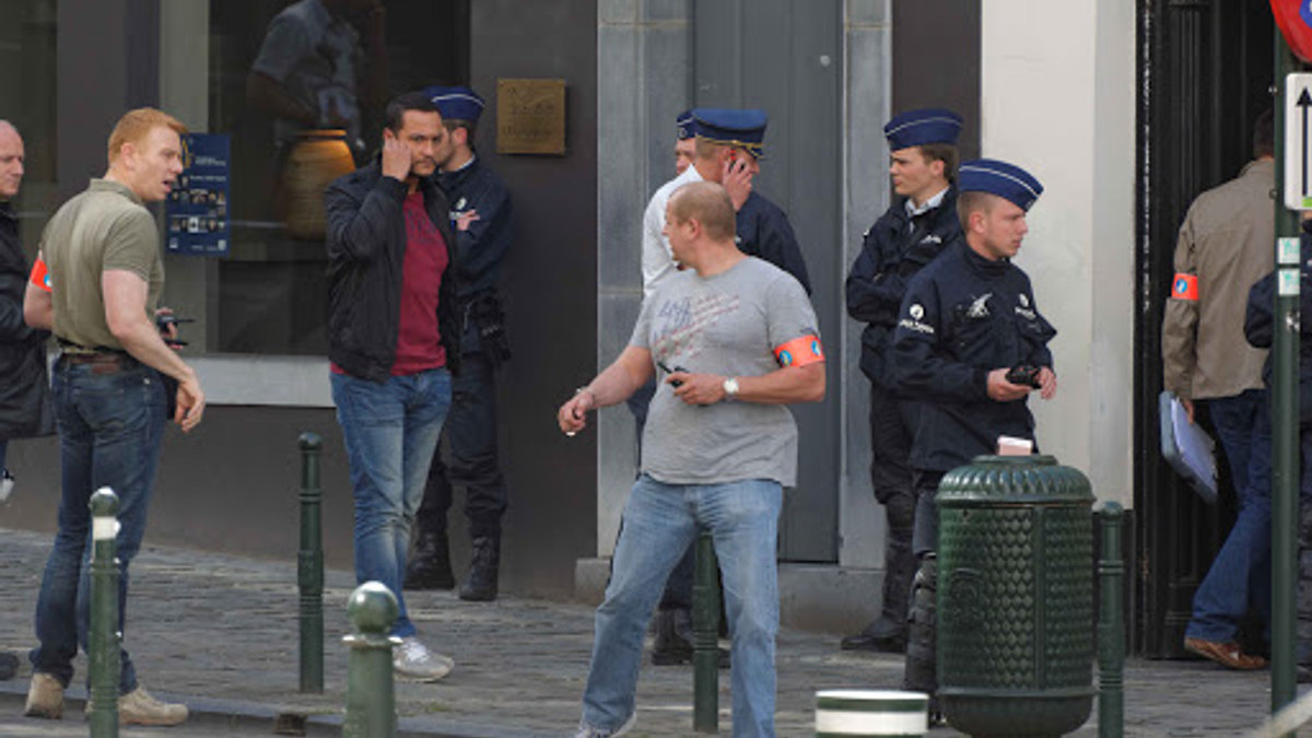 BELGIUM, Brussels: Belgians police force at the scene of a shooting near the Jewish Museum
