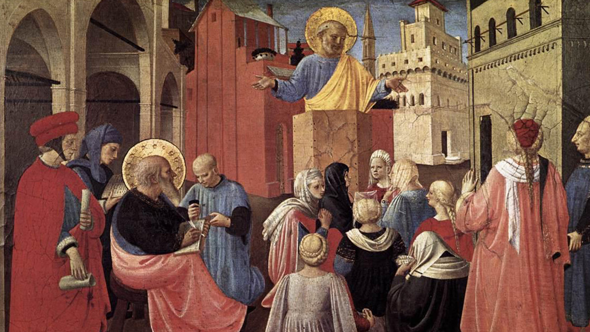 WEB3 ST PETER PREACHING IN THE PRESENCE OF ST MARK PREACHING APOSTLES HOMILY ACTS OF THE APOSTLES Fra Angelico PD