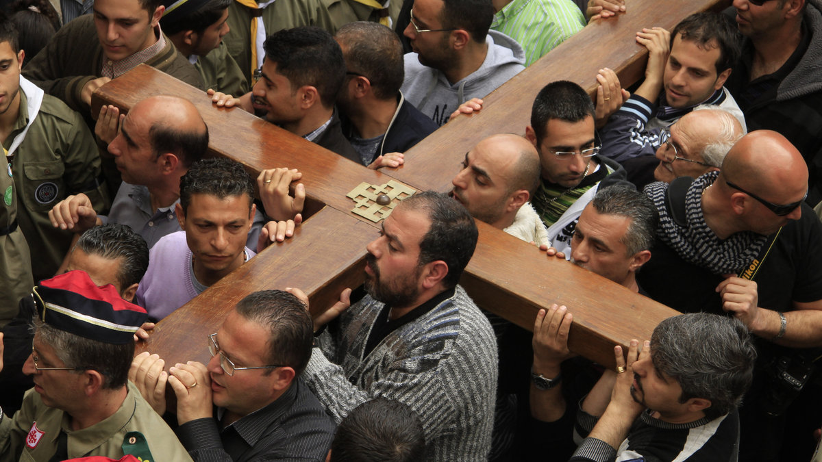 Easter, Good Friday procession at the First Station of rhe Via Dolorosa