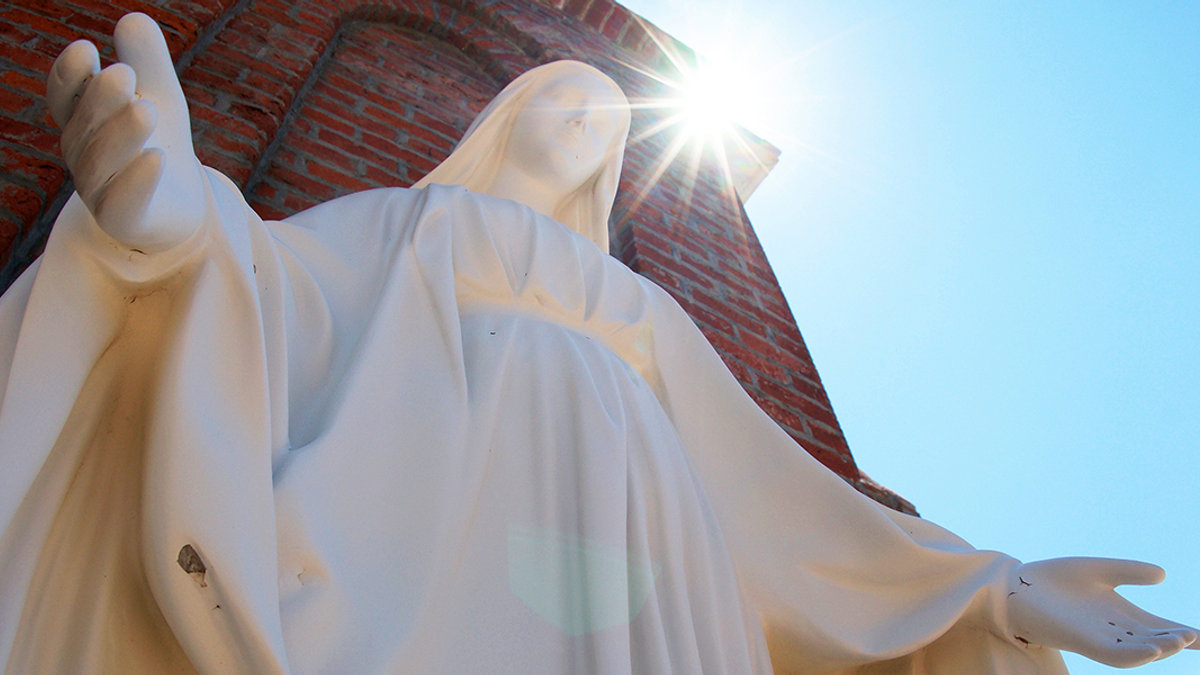 VIRGIN MARY,STATUE,SUN