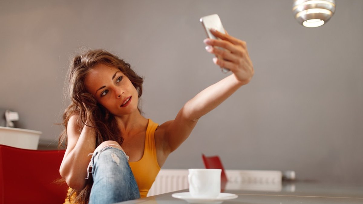 RAGAZZA, TELEFONO, SELFIE