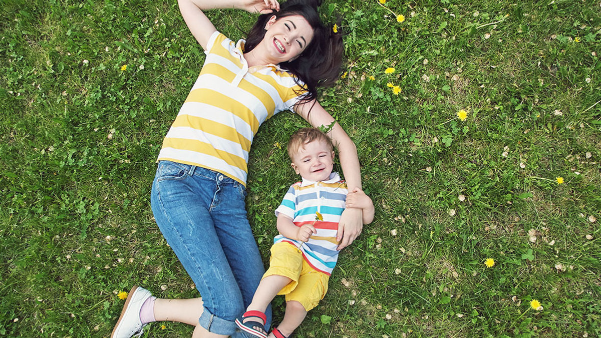 MOTHER AND SON ENJOYING SUMMER