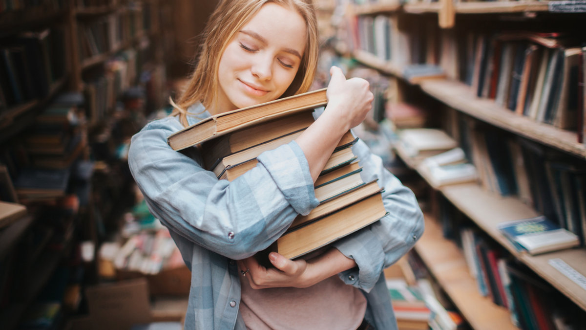GIRL, BOOK, LIBRARY