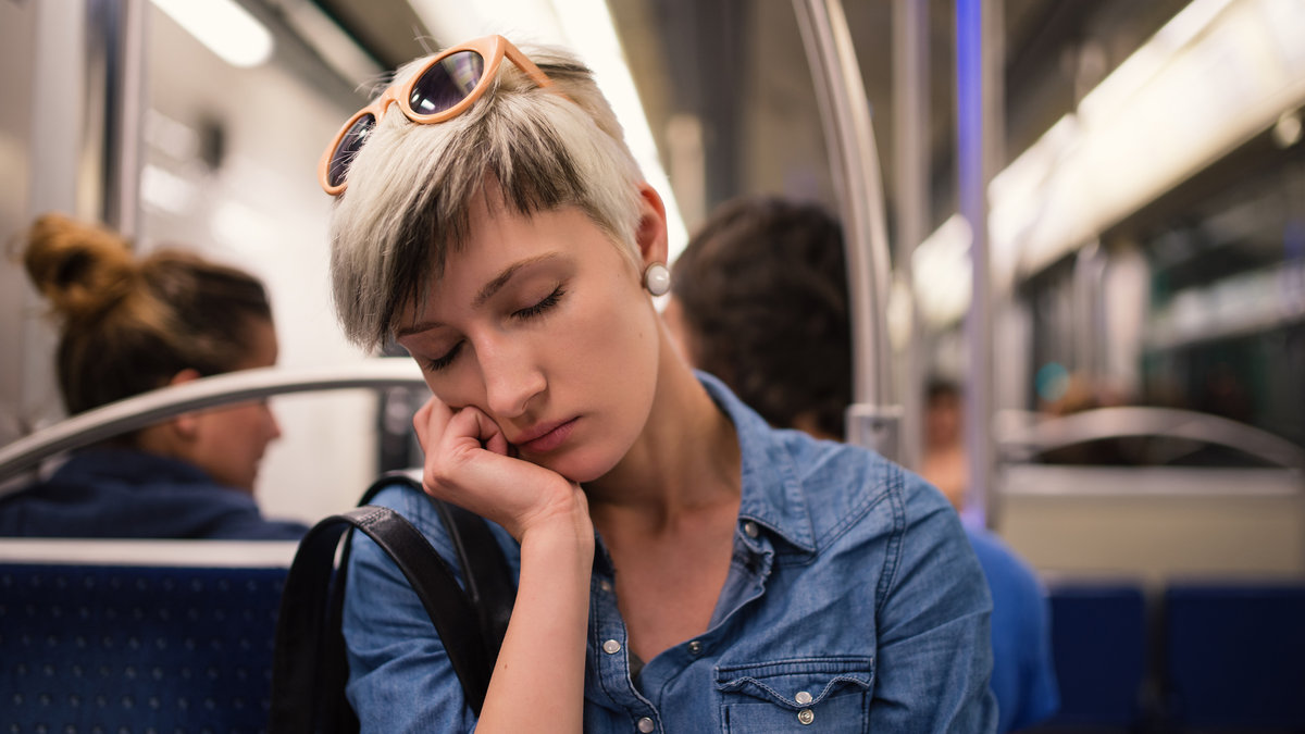 GIRL, SLEEPING, SUBWAY