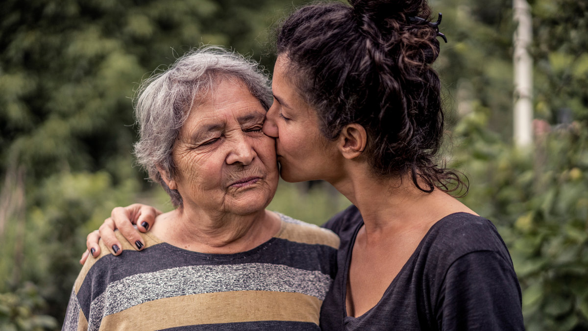 GIRL, GRANDMOTHER, KISS