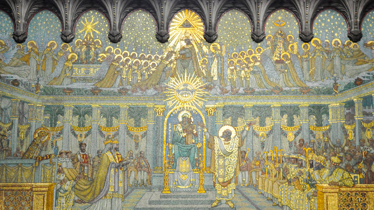 Image in church "Notre-Dame de Fourvières". Right in the middle Cyril of Alexandria with Mary and child
