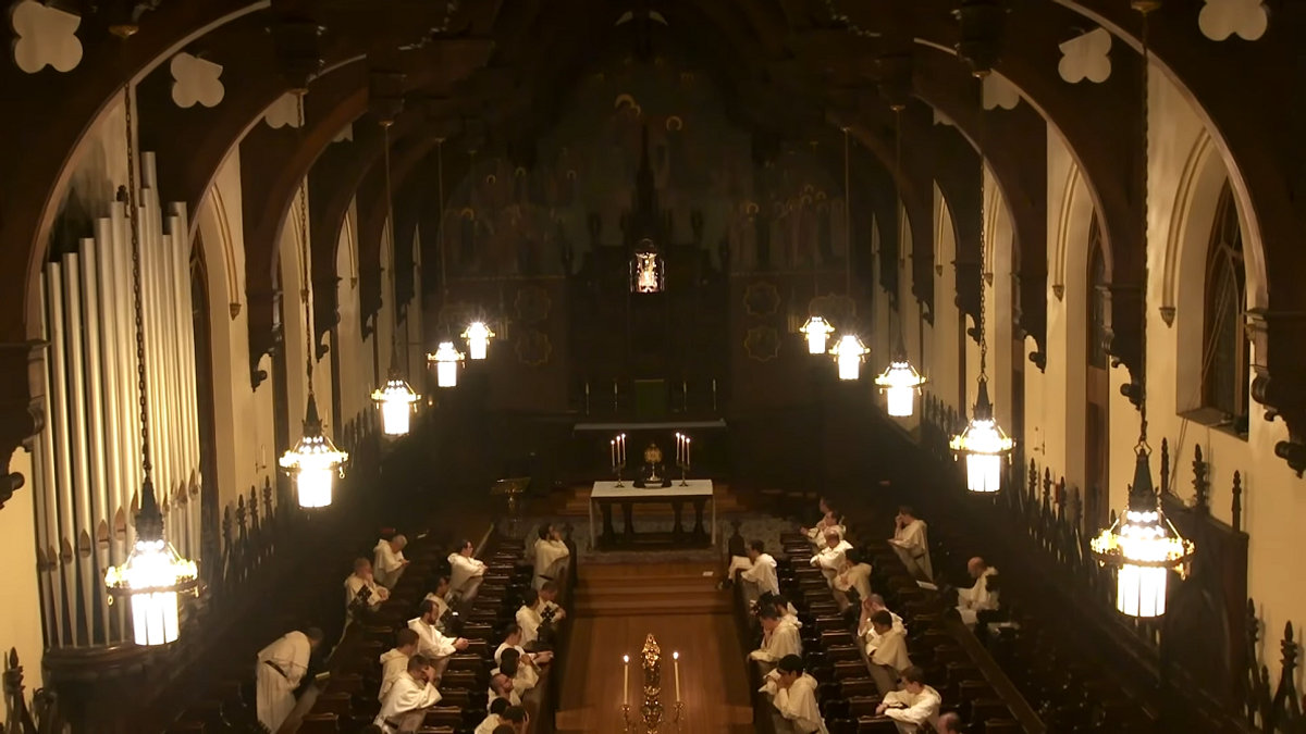 Friars singing “Salve Regina” in the Dominican House of Studies, in DC