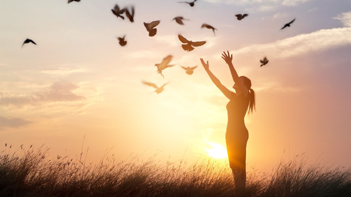 Woman Birds Sky