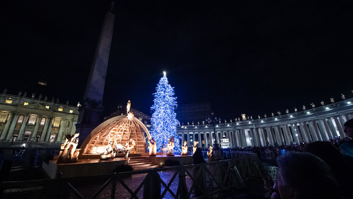 Lighten up Christmas Tree and Nativity Scene at St. Peter's Square in the Vatican.