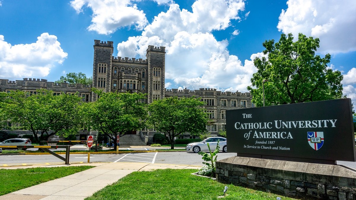 Catholic University of America sign, Gibbons Hall