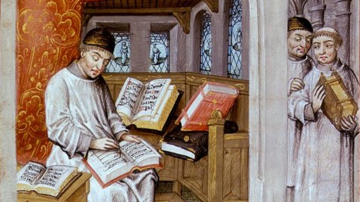 Miniatura przedstawiająca piszącego świętego Tomasza a Kempis