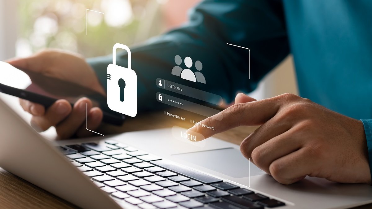 Man using computer security