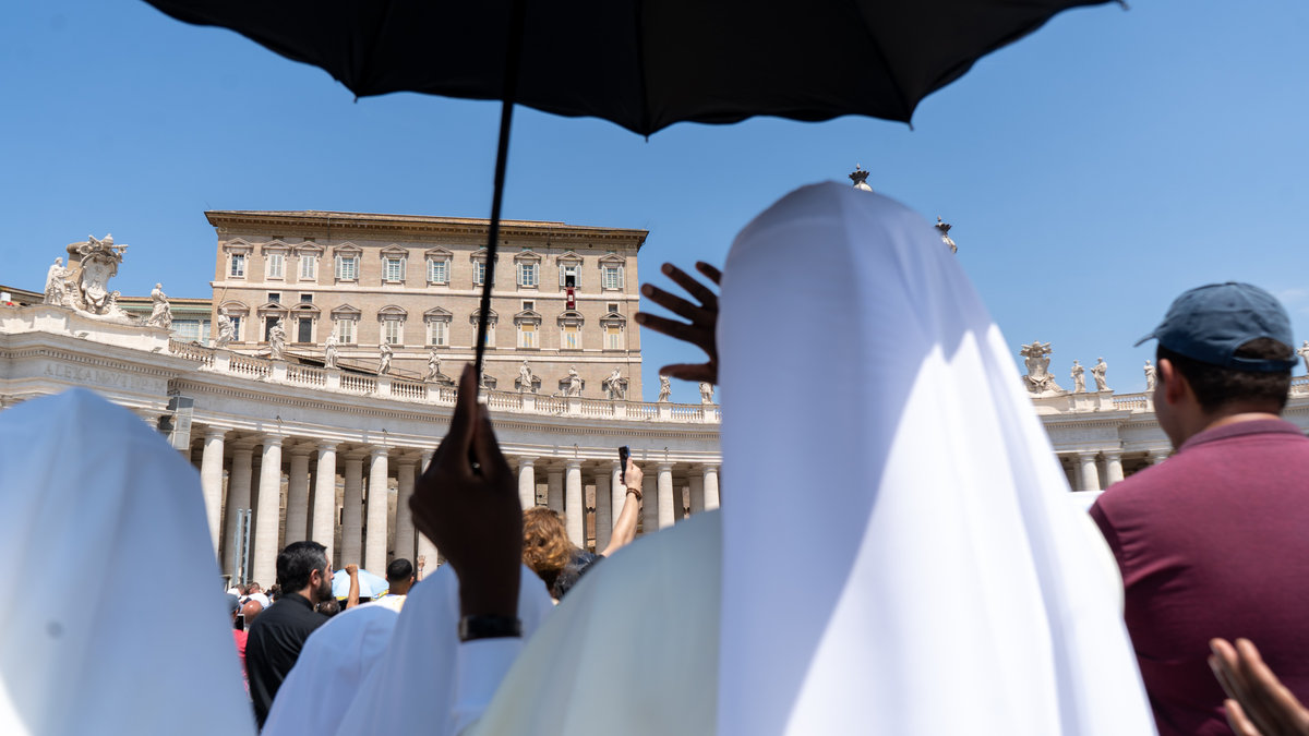 During Pope Francis Angelus prayer.