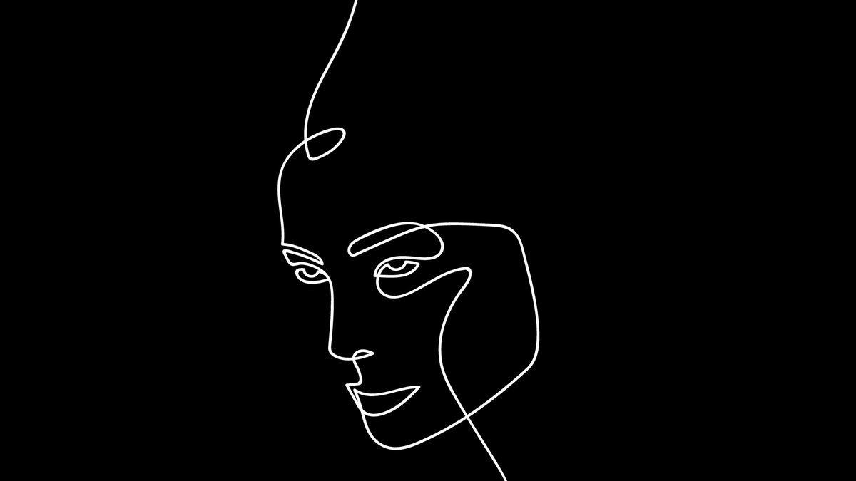 drawing white line angry envious face black