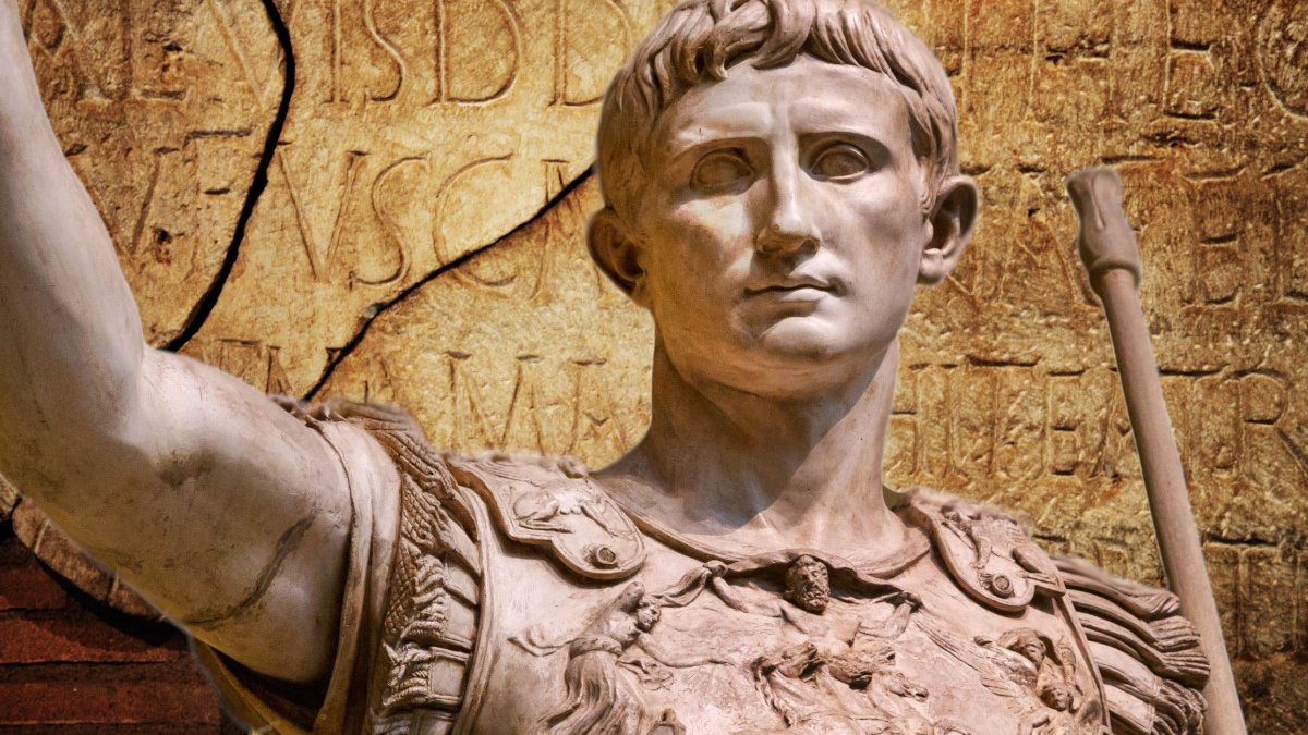Roman Emperor Augustus and Latin inscription