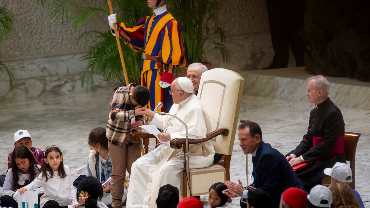 Pope Francis attends a meeting with children from all over the world