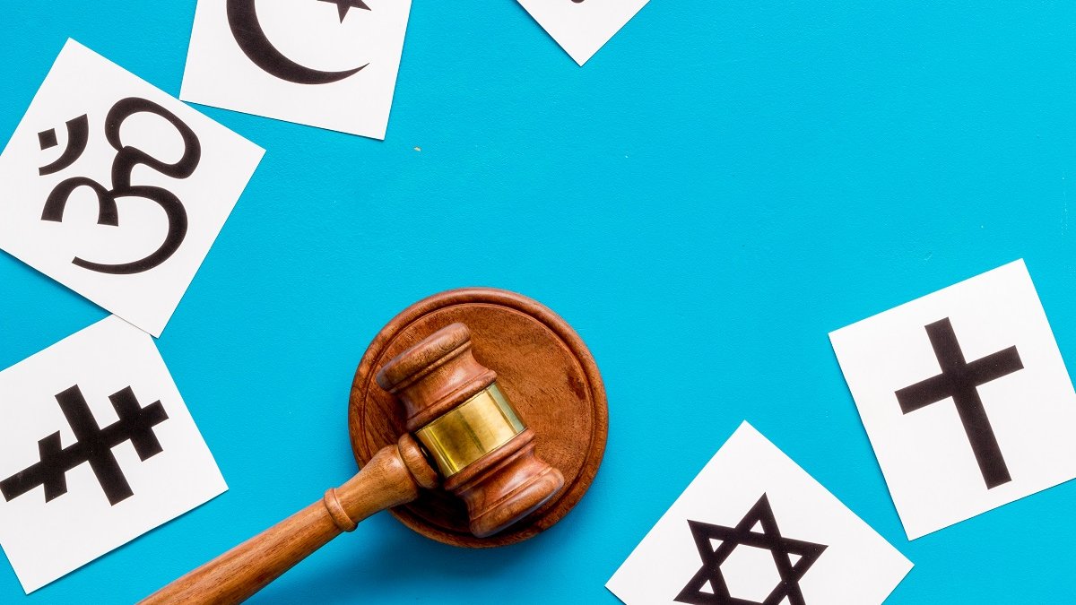 religious symbols and gavel