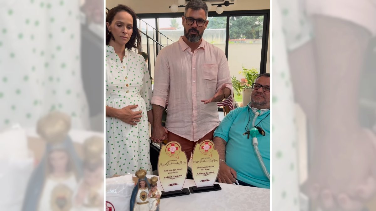 Letícia e Juliano Cazarré e o pe. Márlon Múcio
