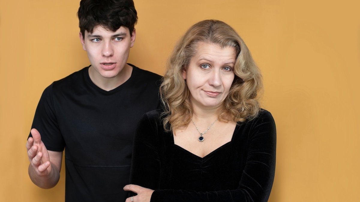 young man argue mother