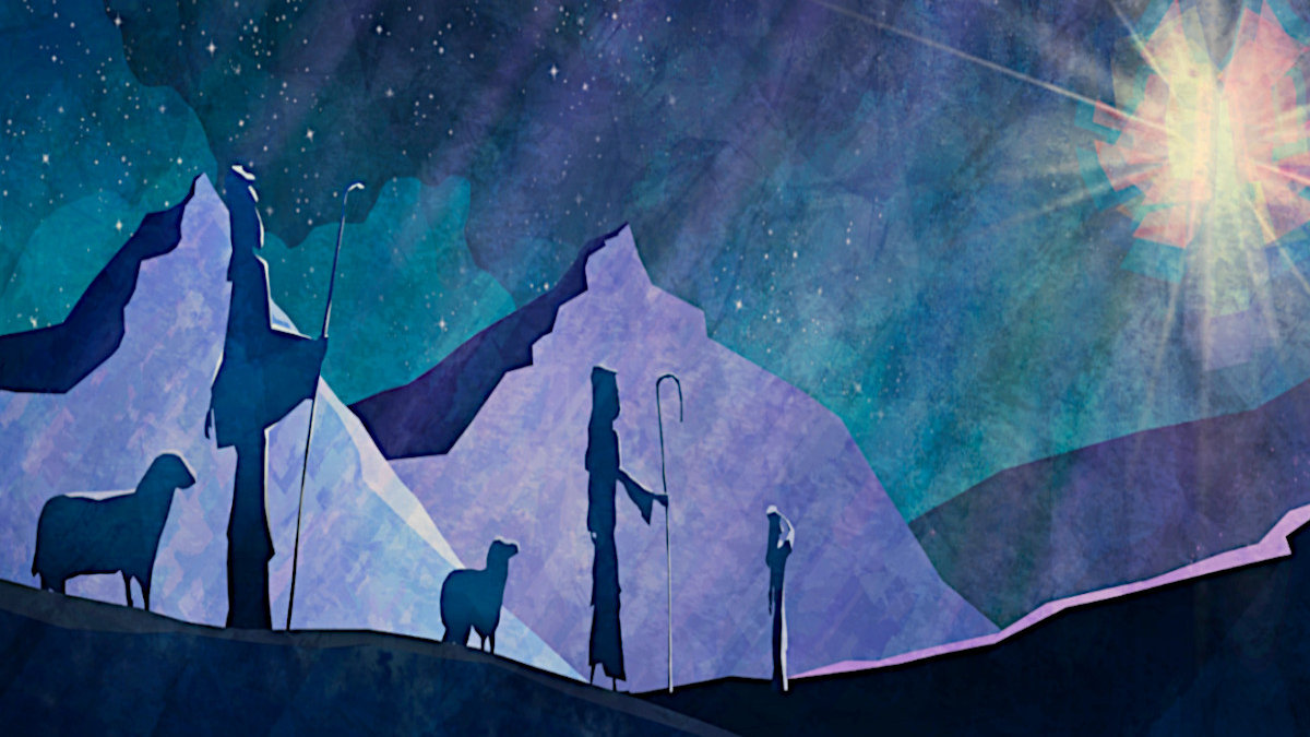 Illustration of shepherds watching star in distance