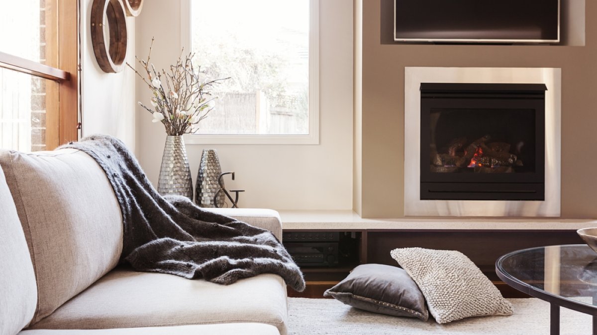 Warm inviting interior with gas log fireplace