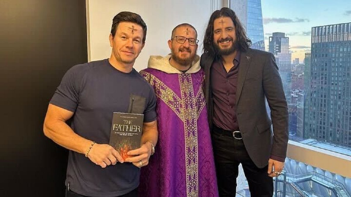 Whalberg and Roumie with Fr. Mark-Mary Ames