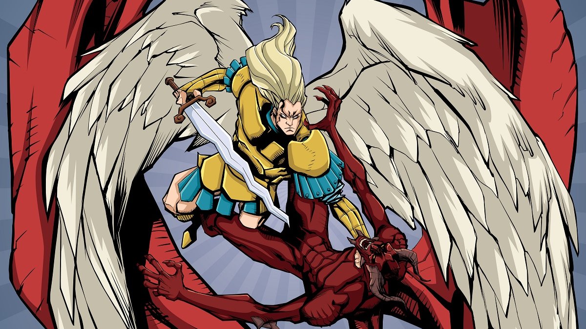 St. Michael fights the devil cartoon