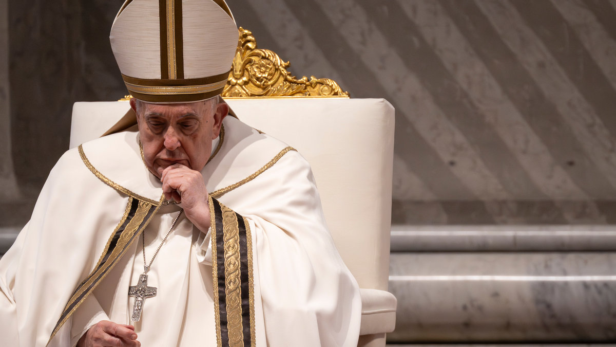 Pope Francis presides the Chrism mass for Maundy Thursday at St Peter's Basilica on March 28, 2024