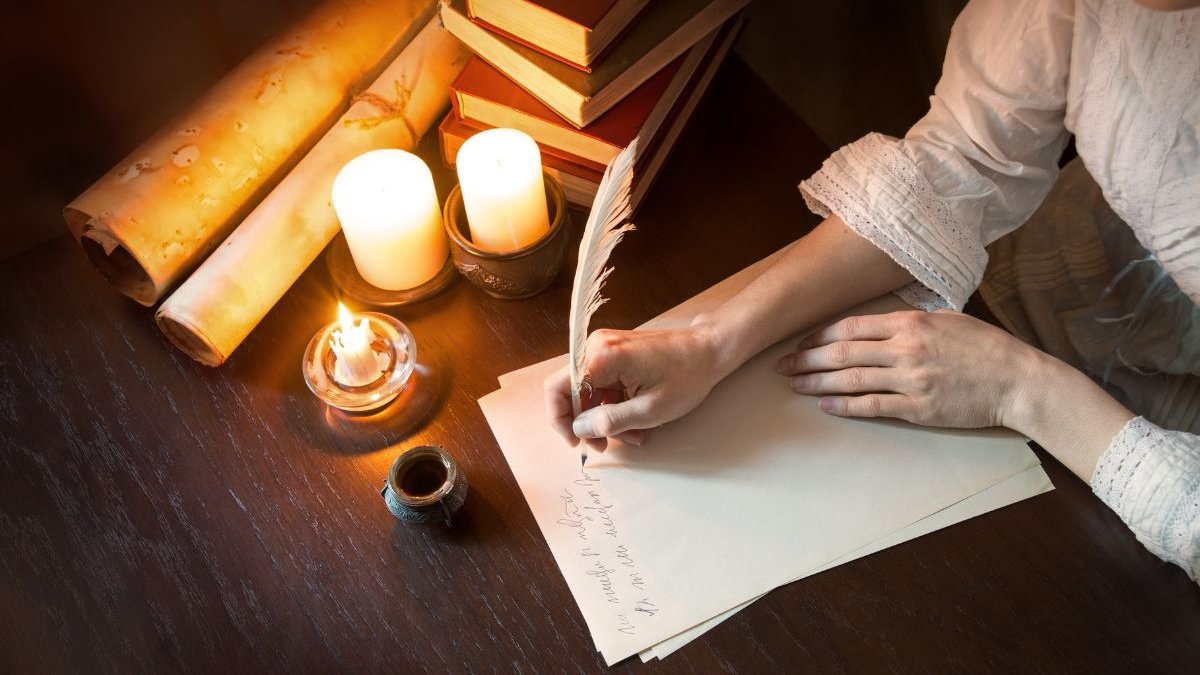 woman writting an old letter