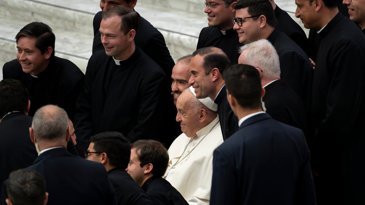 Pope Francis during his weekly general audience in Paul VI Hall at the Vatican on May 01, 2024