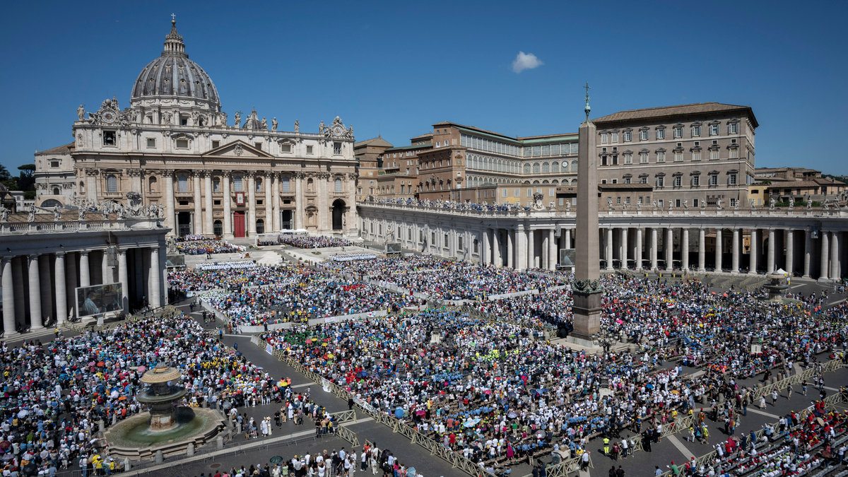 Pope Francis celebrates a mass on World Children's Day at St Peter's Basilica in the Vatican on May 26, 2024