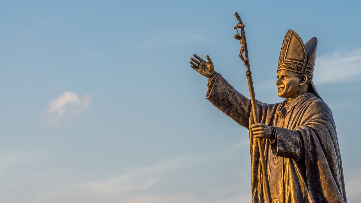 Statue of Pope John Paul II at the St. Thomas Mount National Shrine in Chennai shot during the golden hour