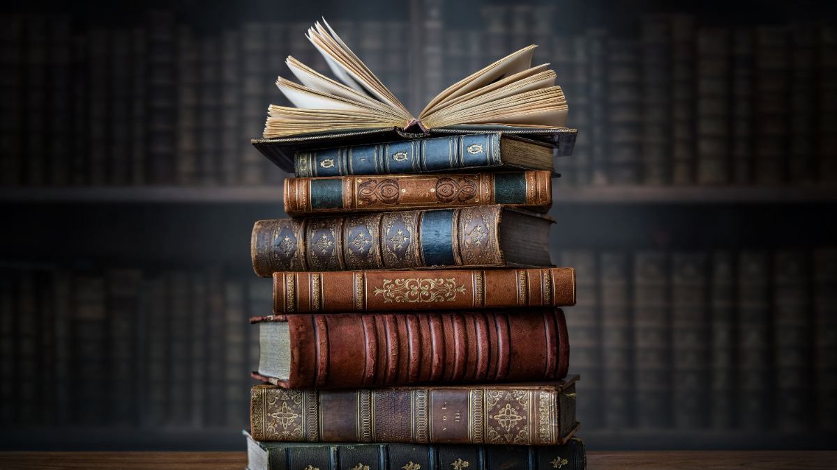 A pile of old books