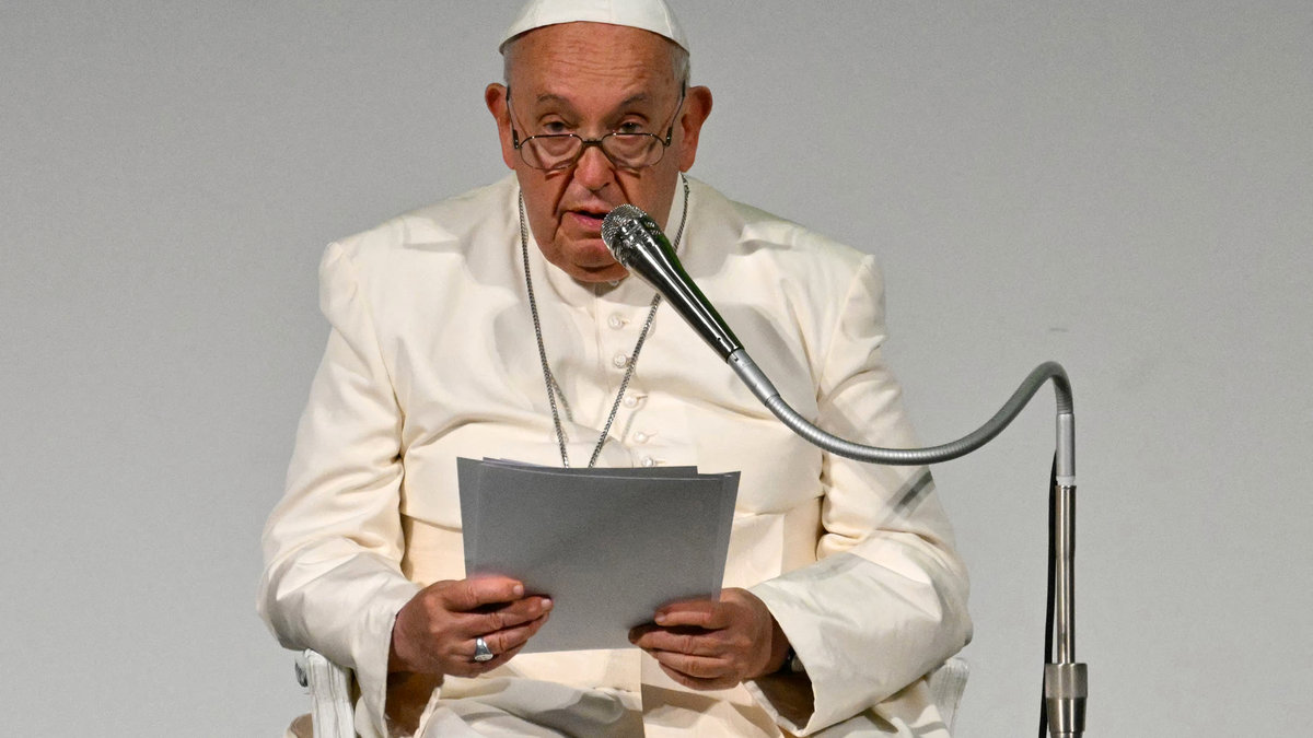 Pope Francis speaks during a pastoral visit on the occasion of the 50th Social Week of Italian Catholics