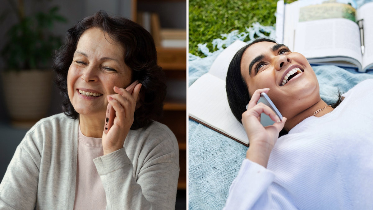 Mom and daughter talking on phone