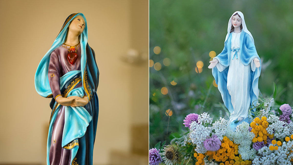 Image-of-Our-Lady-of-Sorrows-Virgin-Mary-statue-Flowers