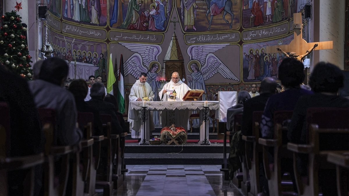Fr. Gabriel Romanelli celebrates Mass at Holy Family in Gaza