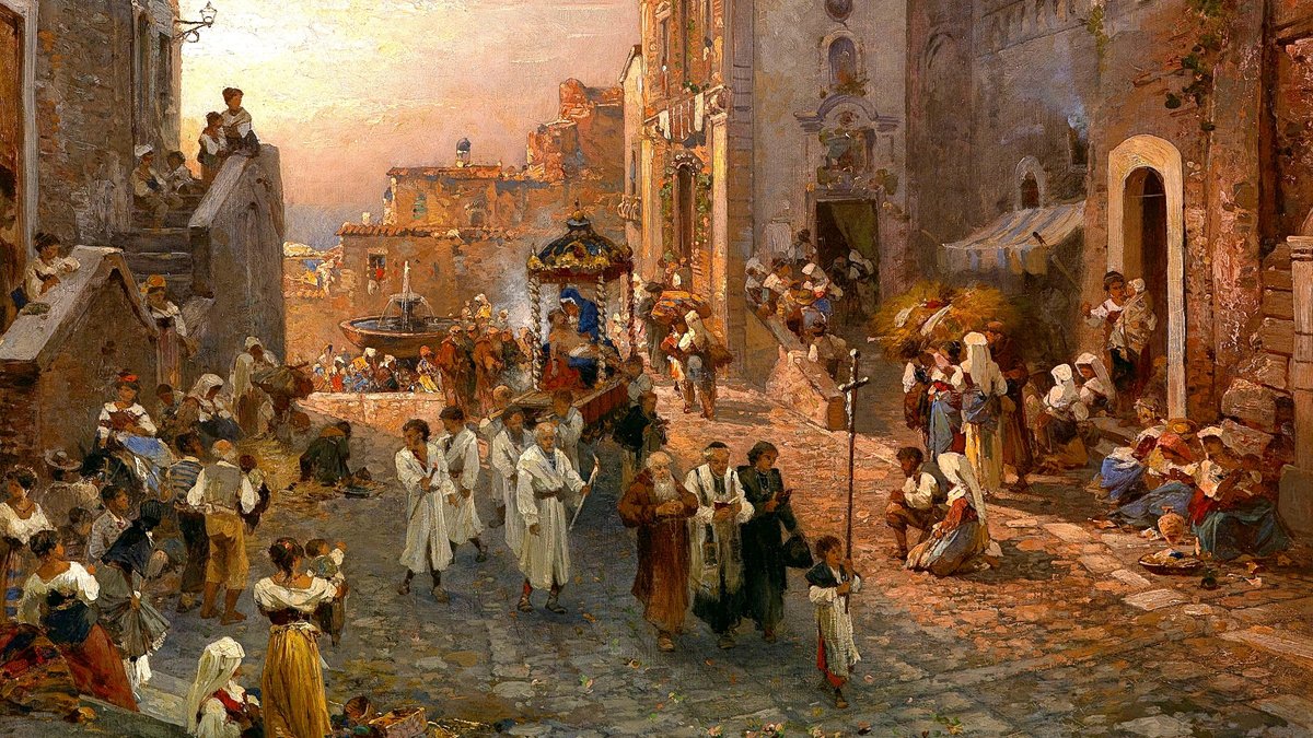 "Procession in Naples" by Franz Richard Unterberger (Cropped), c. 1878