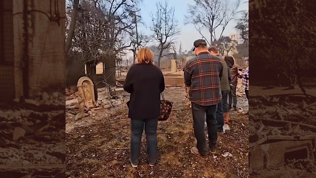 Family sings hymn following LA fires