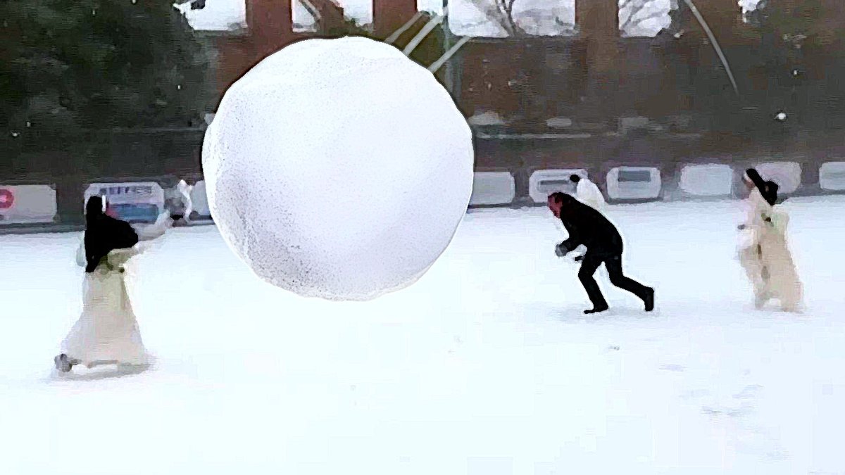 Nuns and priest snowball fight