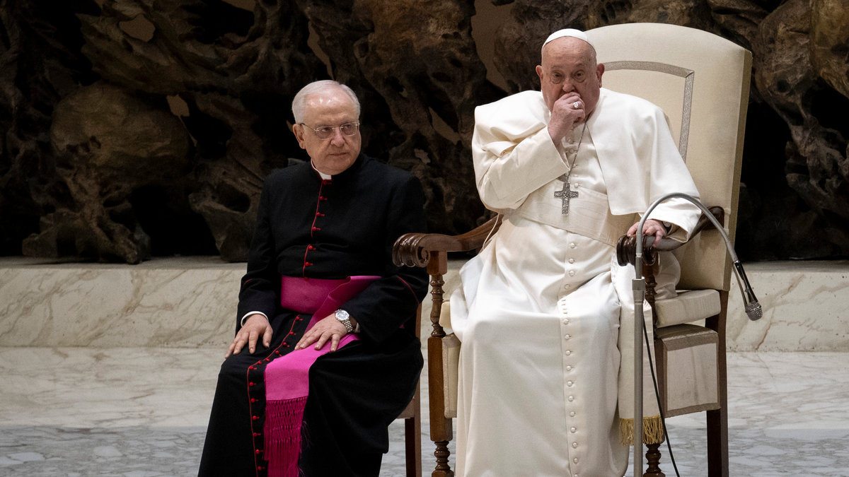 Pope Francis during his weekly general audience in Paul VI Hall at the Vatican on February 12, 2025