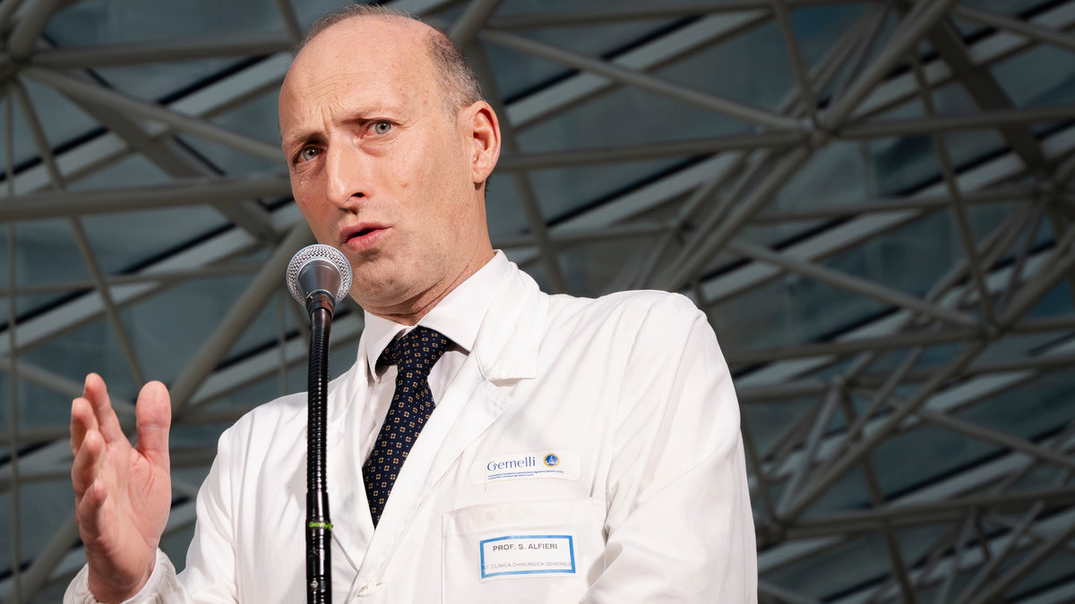 Professor Sergio Alfieri gives a press conference at the Gemelli hospital where Pope Francis is hospitalized in Rome, on March 22, 2025