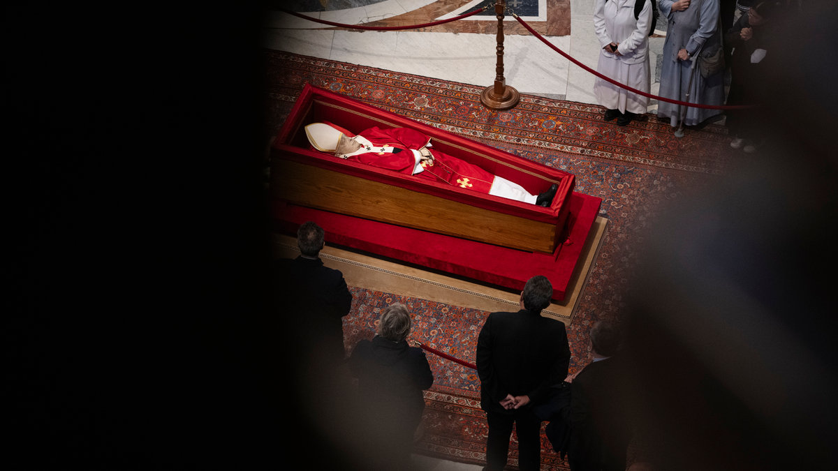 People pay their respects to late Pope Francis as he lies in state at St Peter's Basilica in The Vatican, on April 24, 2025.