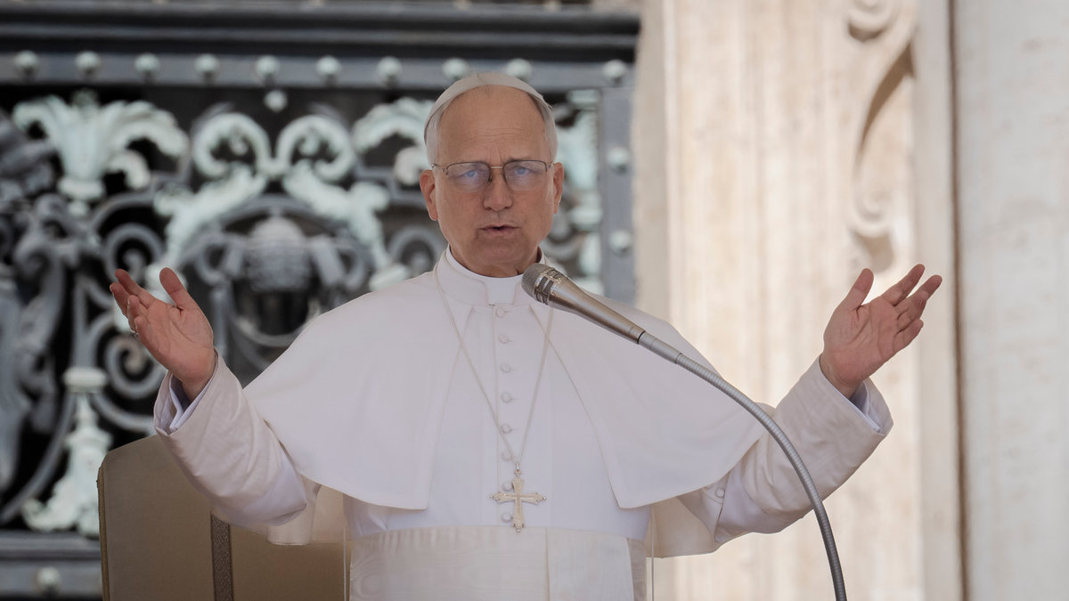 Pope Leo XIV during his weekly general audience at St Peter's Square at The Vatican, on May 28, 2025.