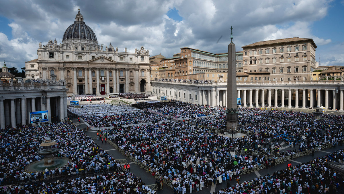 Pope Leo XIV leads a Holy Mass for the Beginning of his Pontificate, in St Peter's square in The Vatican on May 18, 2025.
